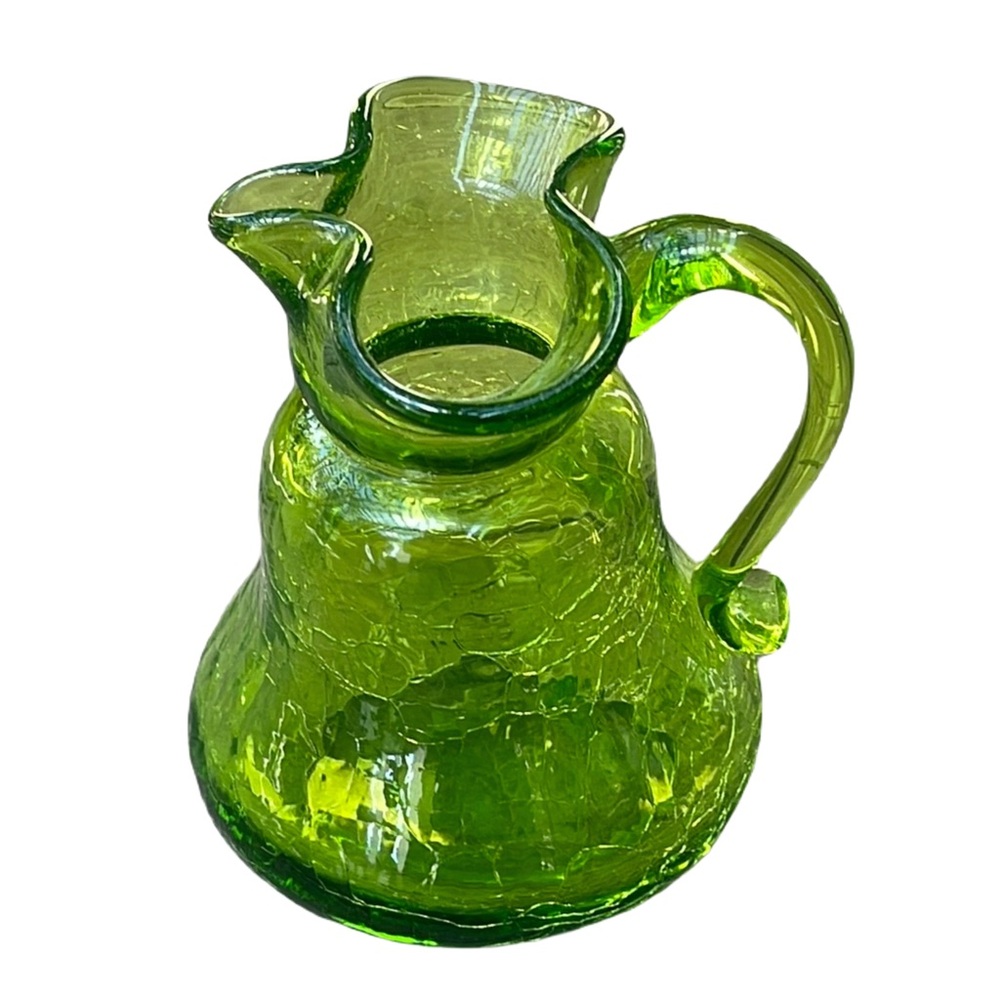Vintage Green Crackle Glass Pitcher Art Glass